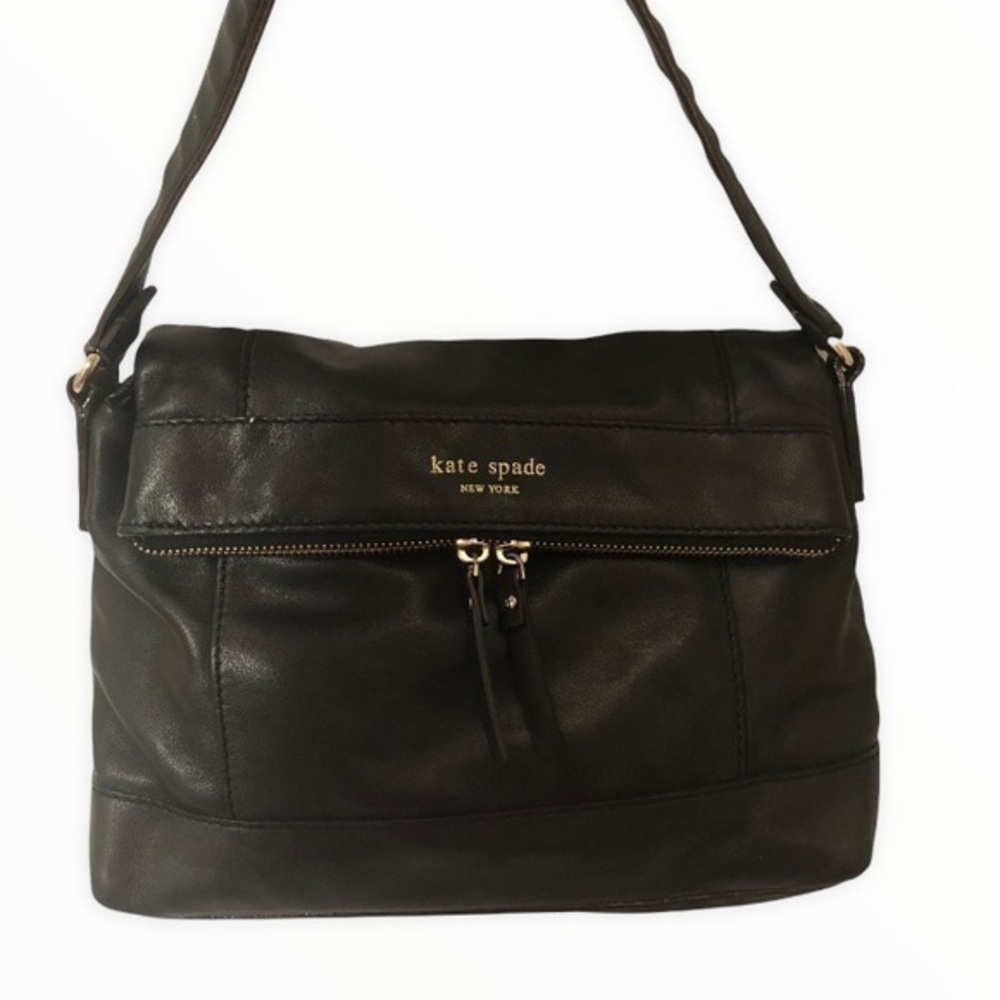 Kate spade black leather fold over bag